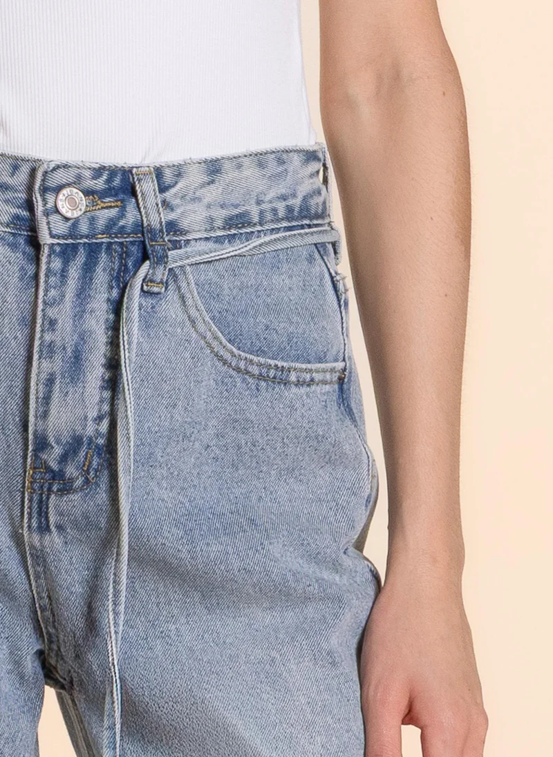 Shapes Light-Blue DETAILED MID-WAIST JEANS for Women | Best Price UAE