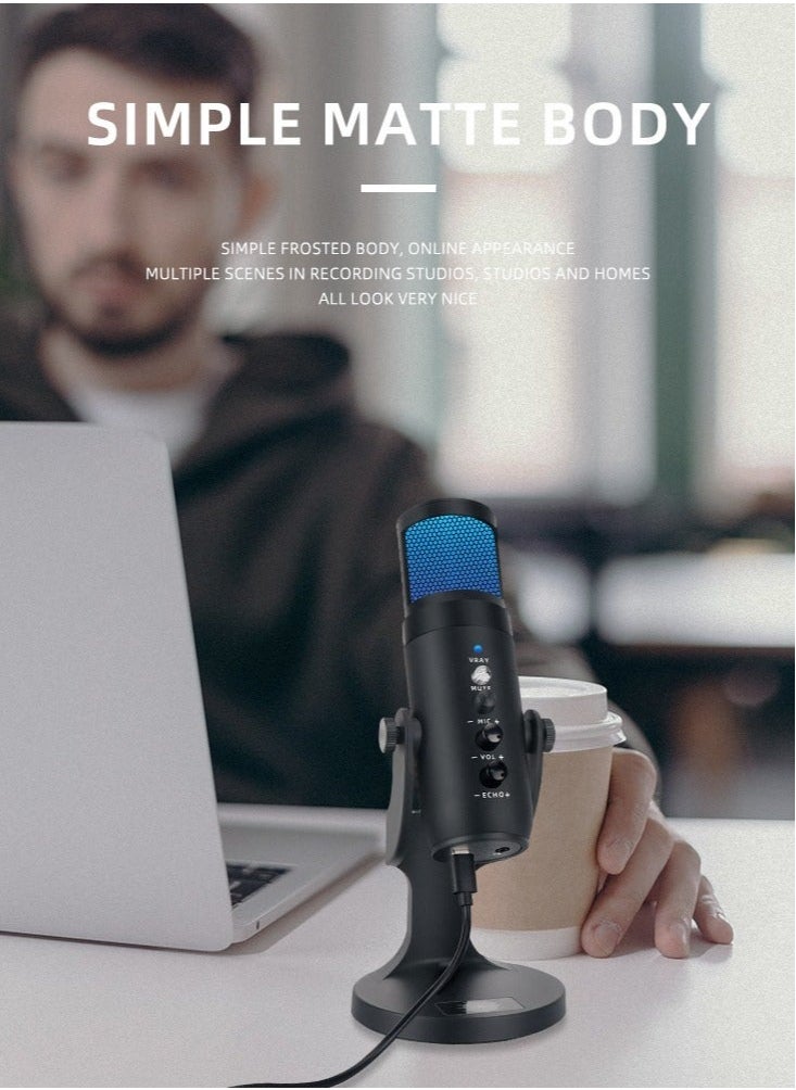 JD-950 Gaming Microphone, USB Condenser Podcast Microphone with RGB Lighting, Tap-to-Mute Sensor, Cardioid Polar Pattern for Gaming/Streaming/Podcasts/Twitch/YouTube/Discord