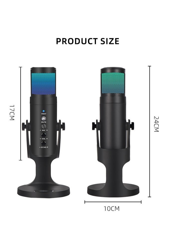 JD-950 Gaming Microphone, USB Condenser Podcast Microphone with RGB Lighting, Tap-to-Mute Sensor, Cardioid Polar Pattern for Gaming/Streaming/Podcasts/Twitch/YouTube/Discord
