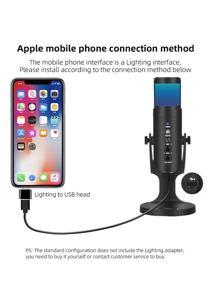 JD-950 Gaming Microphone, USB Condenser Podcast Microphone with RGB Lighting, Tap-to-Mute Sensor, Cardioid Polar Pattern for Gaming/Streaming/Podcasts/Twitch/YouTube/Discord