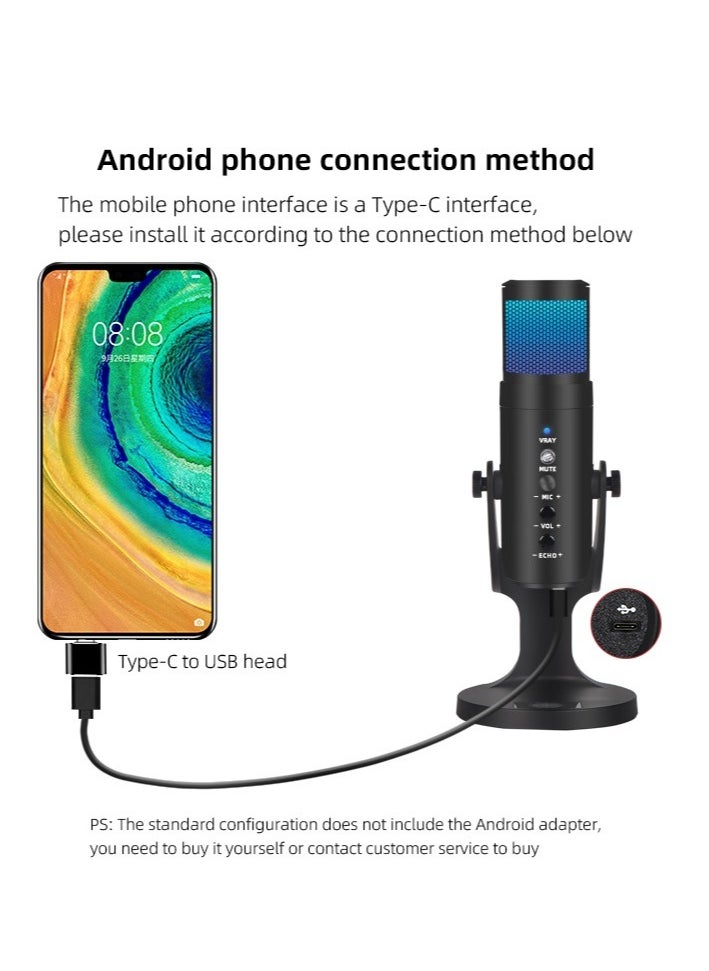 JD-950 Gaming Microphone, USB Condenser Podcast Microphone with RGB Lighting, Tap-to-Mute Sensor, Cardioid Polar Pattern for Gaming/Streaming/Podcasts/Twitch/YouTube/Discord