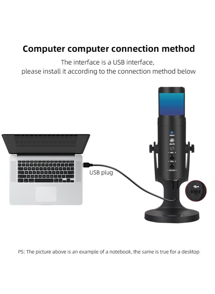 JD-950 Gaming Microphone, USB Condenser Podcast Microphone with RGB Lighting, Tap-to-Mute Sensor, Cardioid Polar Pattern for Gaming/Streaming/Podcasts/Twitch/YouTube/Discord