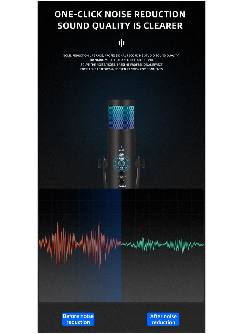 JD-950 Gaming Microphone, USB Condenser Podcast Microphone with RGB Lighting, Tap-to-Mute Sensor, Cardioid Polar Pattern for Gaming/Streaming/Podcasts/Twitch/YouTube/Discord