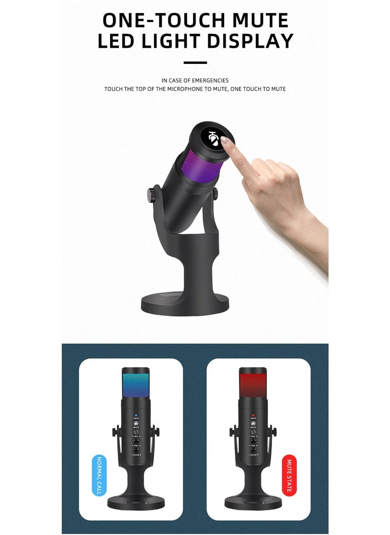 JD-950 Gaming Microphone, USB Condenser Podcast Microphone with RGB Lighting, Tap-to-Mute Sensor, Cardioid Polar Pattern for Gaming/Streaming/Podcasts/Twitch/YouTube/Discord