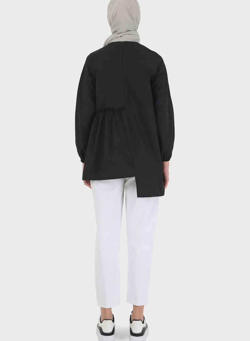 Benin by modanisa Puff Sleeve Asymmetrical Hem Tunic