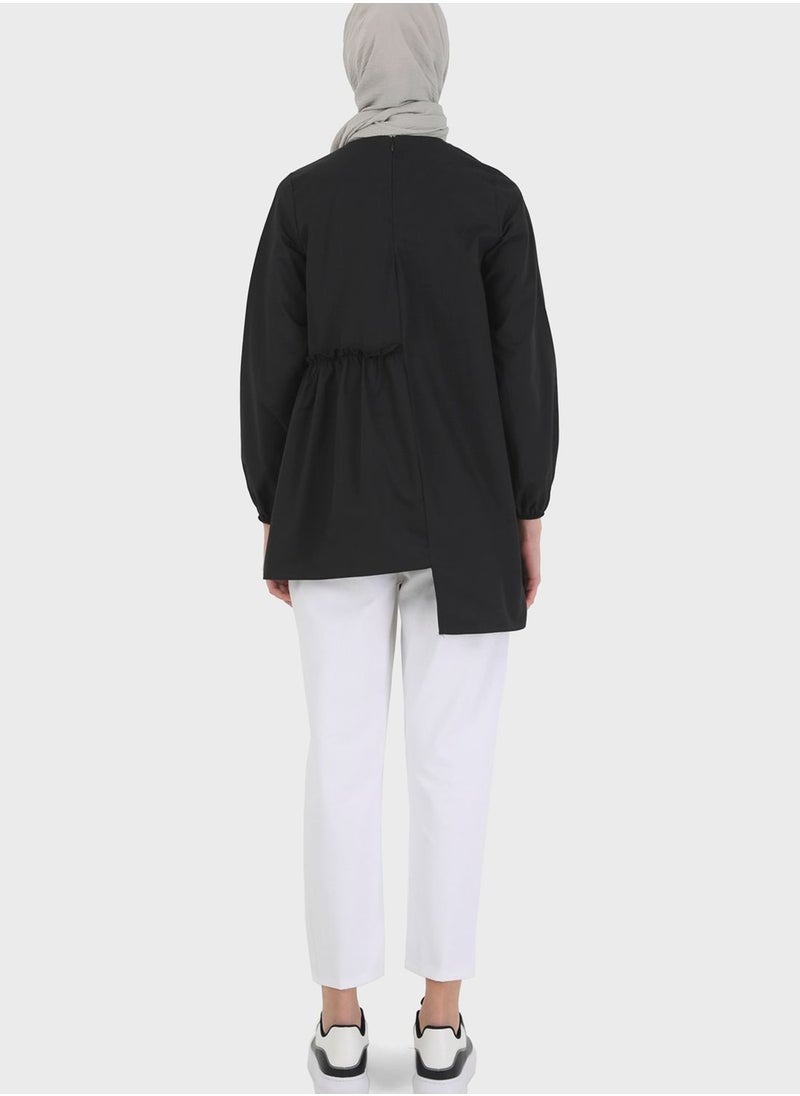 Benin by modanisa - Puff Sleeve Asymmetrical Hem Tunic - Image 1