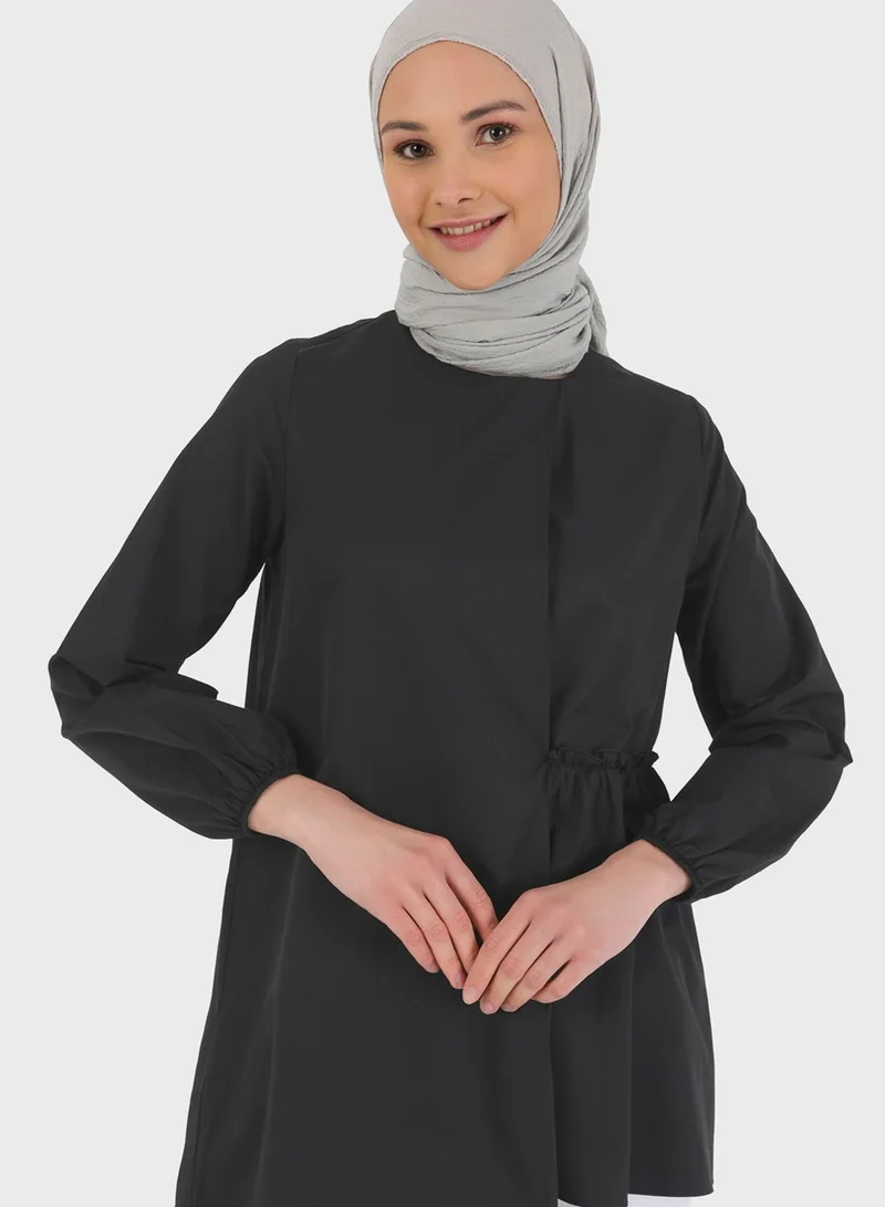 Benin by modanisa Puff Sleeve Asymmetrical Hem Tunic