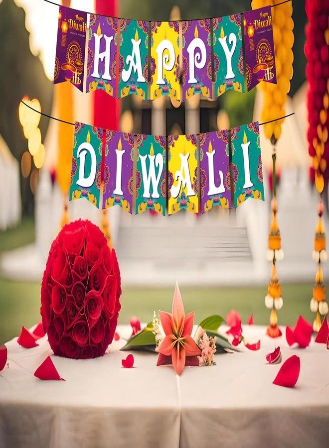 Hying Happy Diwali Banners & Decorations - Indian Deepavali Themed Pennants, Backdrop, Festival of Lights Party Photo Props & Candles for Home Decor - Image 5