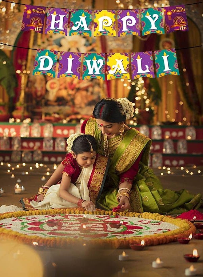 Hying Happy Diwali Banners & Decorations - Indian Deepavali Themed Pennants, Backdrop, Festival of Lights Party Photo Props & Candles for Home Decor - Image 3