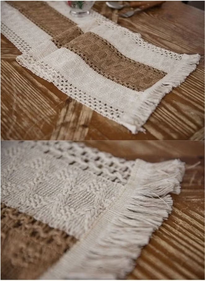 jisimu Natural Burlap Table Runner, Modern Farmhouse Decor Rustic Woven Cotton Crochet Lace 30*180cm - Image 5