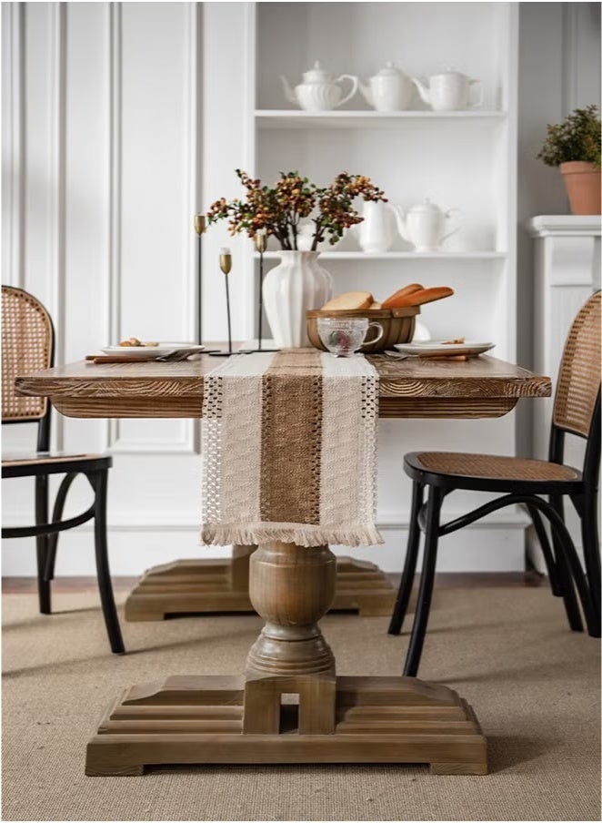 jisimu Natural Burlap Table Runner, Modern Farmhouse Decor Rustic Woven Cotton Crochet Lace 30*180cm - Image 3