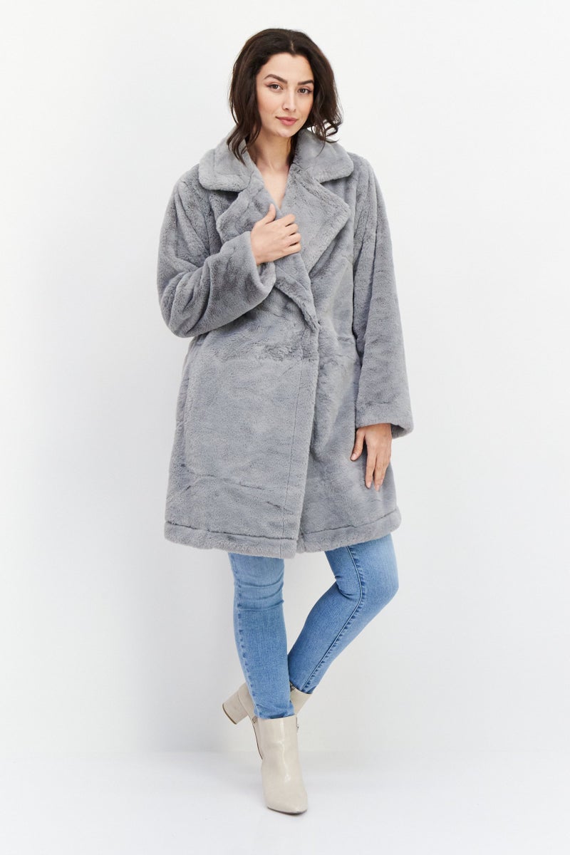 French Connection جاكيت نسائي بقبة واسعة و نسيج ناعم، رمادي - Image 3