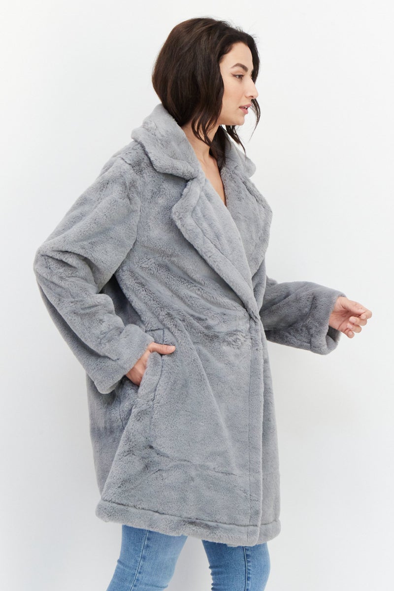 French Connection جاكيت نسائي بقبة واسعة و نسيج ناعم، رمادي - Image 4