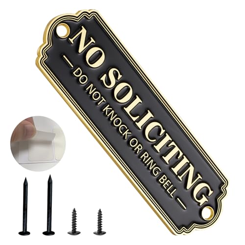 Frohllia Brass No Soliciting Sign, No Soliciting Sign for House - Solid Brass Wall Plaque Handmade Traditional Home Decor, Elegant No Soliciting Do Not Knock or Ring Bell Sign for Office and Business (Brass No Soliciting Sign Yellow, 5 x 1.6 inches) - Image 1