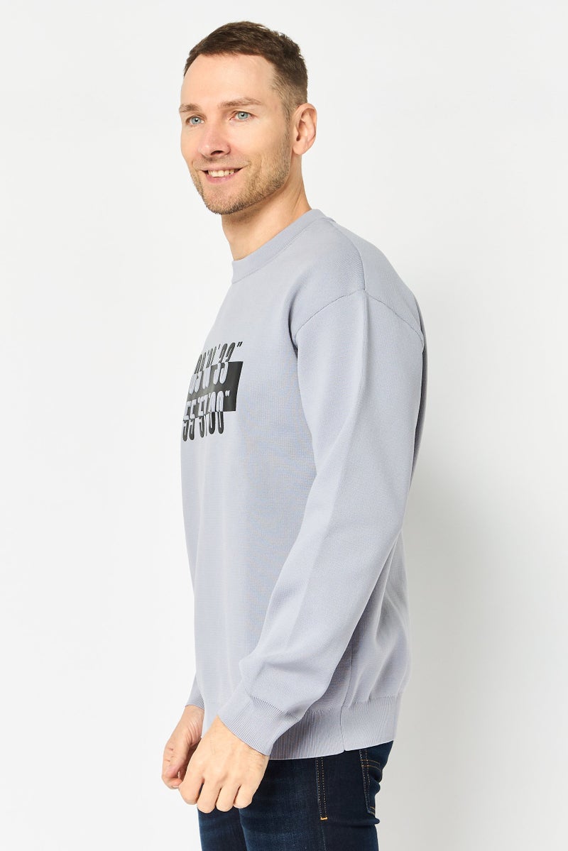 SELECTED Men Crew Neck Long Sleeve Graphic Print Sweatshirt, Grey - Image 2