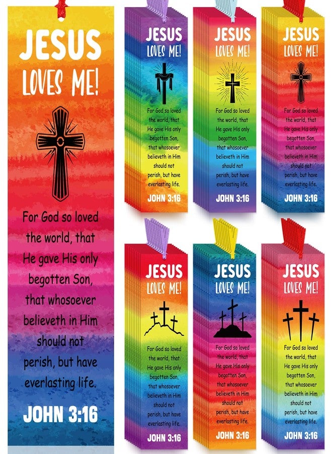 Jetec 60 Pcs Easter Religious Bookmark for Kid Christian Bookmarks Jesus Loves Me Bookmarks John 3 16 Christian Gifts Bible Verse for Sunday School Church Summer Party Reading Rewards - Image 1