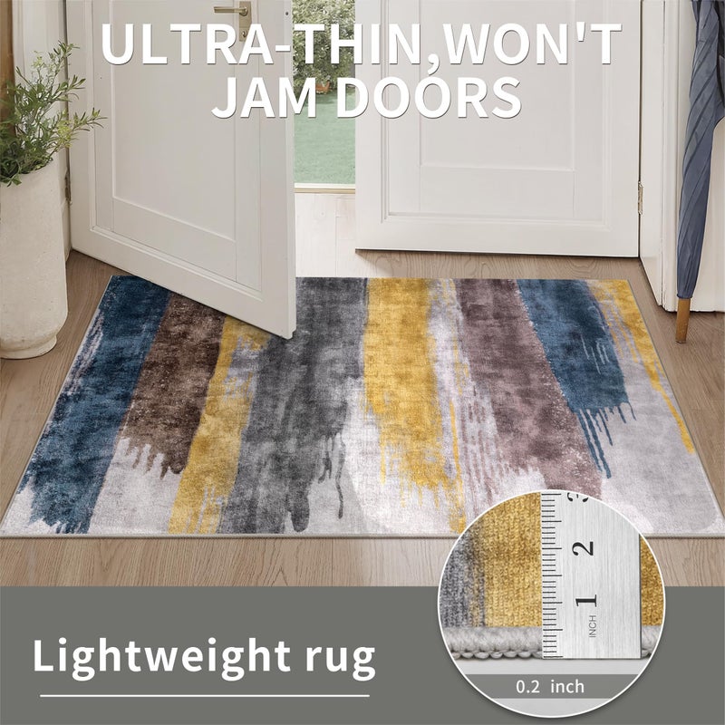 Ciicool Modern Abstract Rug for Living Room, 5'x7' Machine Washable Area Rug Non-Slip Rug, Low-Pile Contemporary Indoor Dining Floor Carpet for Bedroom Office Under Table Home Decor Yellow Blue Gray - Image 5