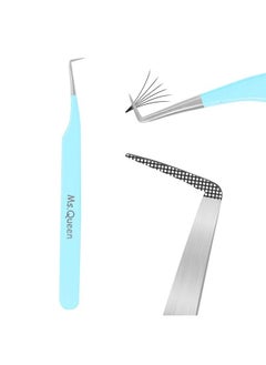 Lash Tweezers for Eyelash Extensions, Precision Fiber Tip 90 Degree Tweezers for Mega Volume Lashes Extensions, Blue