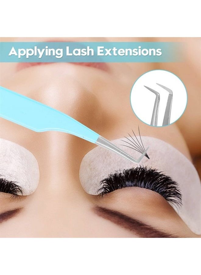 Ms.Queen - Lash Tweezers for Eyelash Extensions, Precision Fiber Tip 90 Degree Tweezers for Mega Volume Lashes Extensions, Blue - Image 1