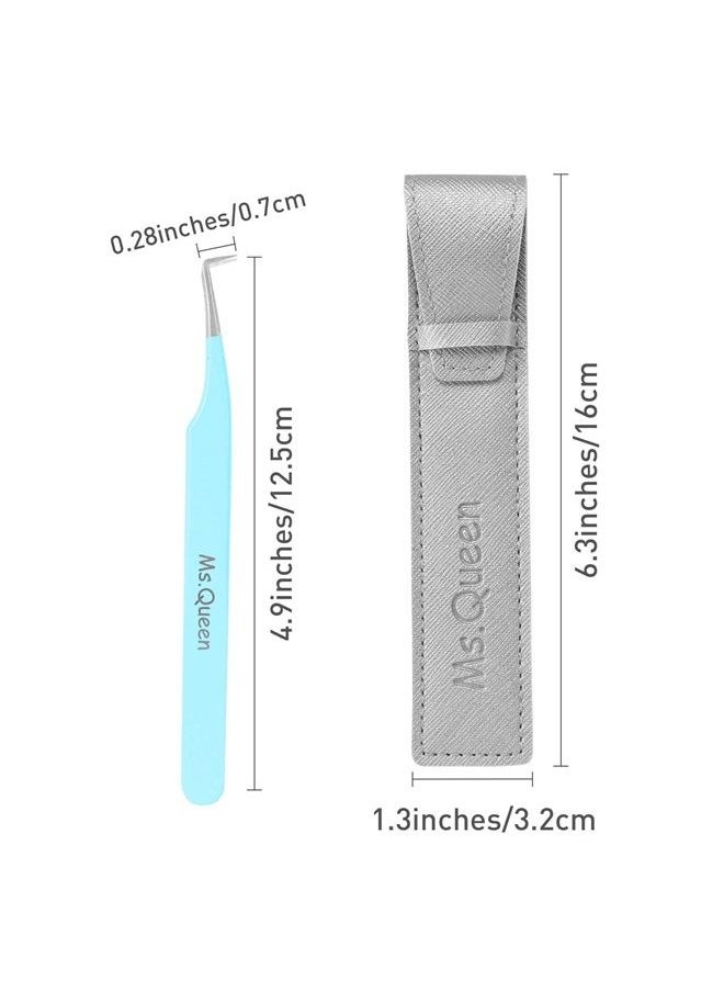Ms.Queen - Lash Tweezers for Eyelash Extensions, Precision Fiber Tip 90 Degree Tweezers for Mega Volume Lashes Extensions, Blue - Image 1