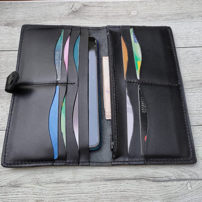Dr.Key 1002 Genuine Leather Soft Long Wallet for Cash, Cards and Phone (Black) - Image 2