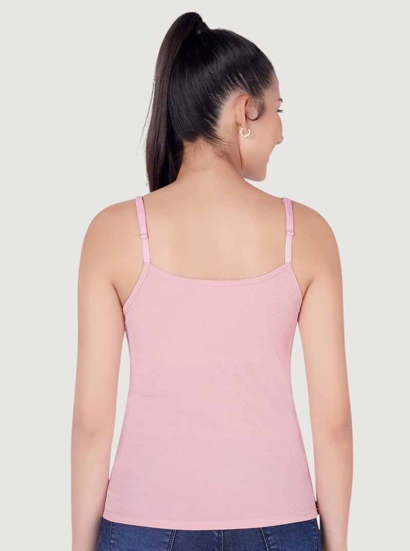 PLUMBURY Women's Polyester Padded Camisole Adjustable Spaghetti Strap Tank Top With Built-In Shelf Bra| Relaxed Fit | Pink Size , Medium - Image 3