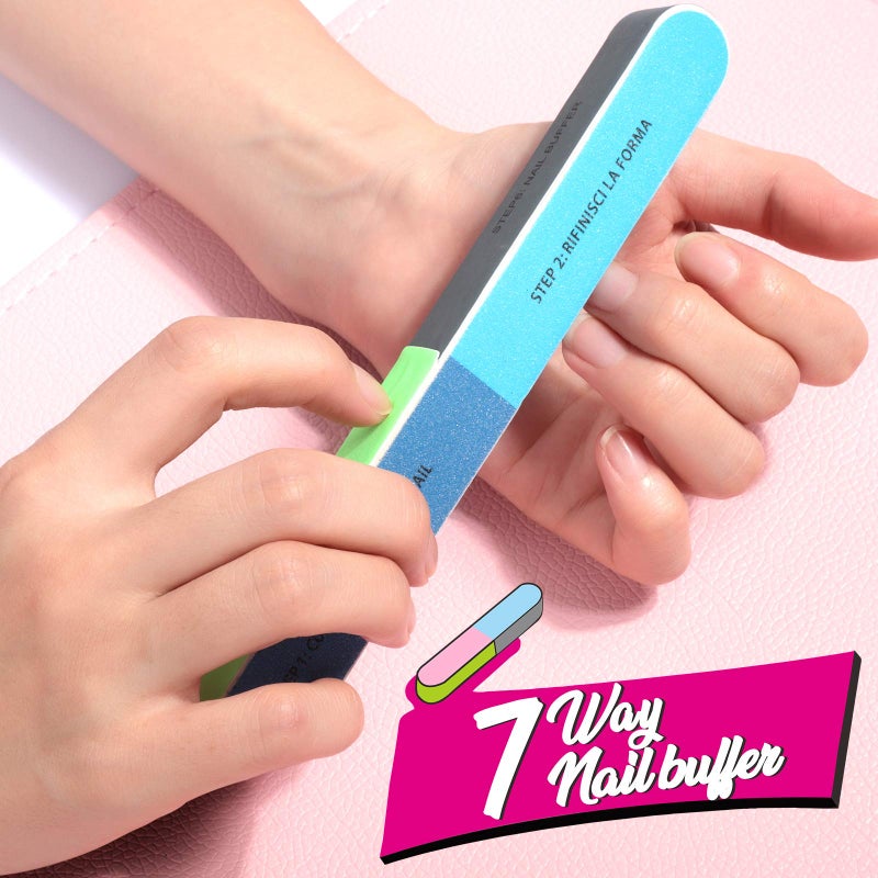 FANDAMEI Nail File and Buffer, Professional Manicure Tools Kit. 8PCS Rectangular Nail Buffer Block, 8PCS Nail File, 2PCS 7 Way Nail File & 2PCS Nail Polishing Buffer. Nail Care File Buffer Tool - Image 4