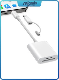 Miamia SD Card Reader for iPhone iPad, Dual Connector (Lightening&USB-C) Micro SD Memory Card Reader, 2 in 1 SD and TF Card Adapter Portable Trail Camera Viewer, No Driver Needed, Plug and Play  - Image 1