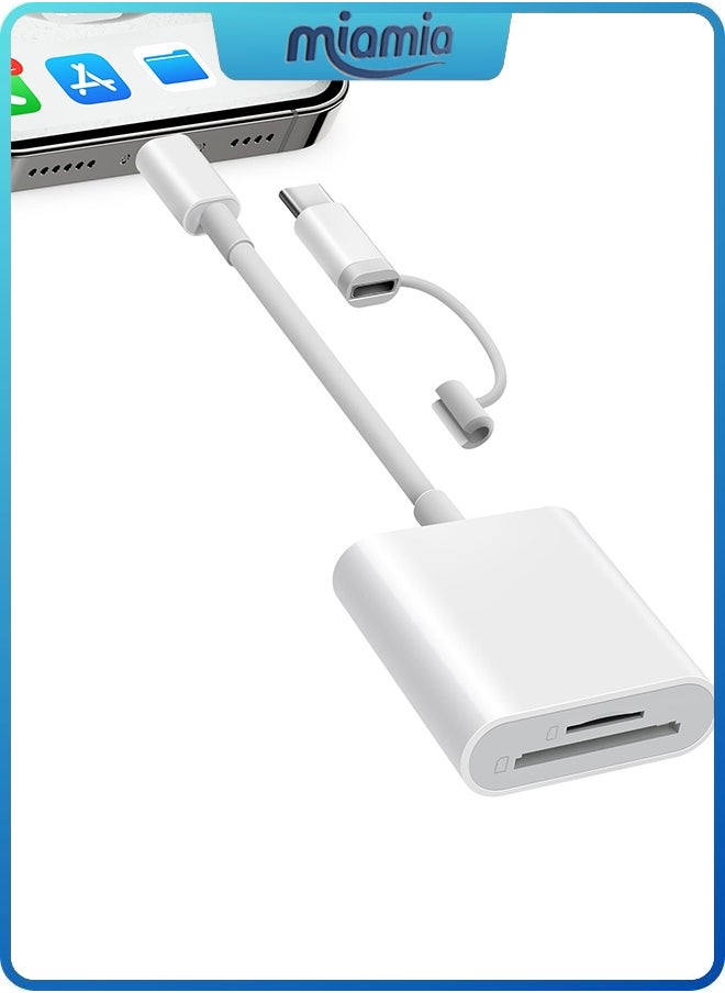 Miamia - SD Card Reader for iPhone iPad, Dual Connector (Lightening&USB-C) Micro SD Memory Card Reader, 2 in 1 SD and TF Card Adapter Portable Trail Camera Viewer, No Driver Needed, Plug and Play - Image 1