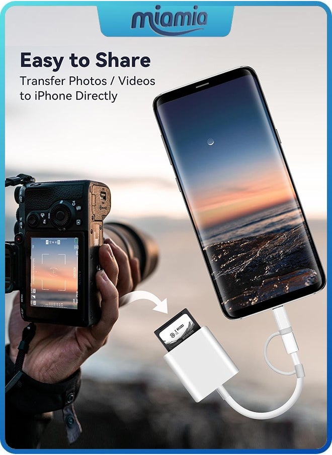 Miamia - SD Card Reader for iPhone iPad, Dual Connector (Lightening&USB-C) Micro SD Memory Card Reader, 2 in 1 SD and TF Card Adapter Portable Trail Camera Viewer, No Driver Needed, Plug and Play - Image 1