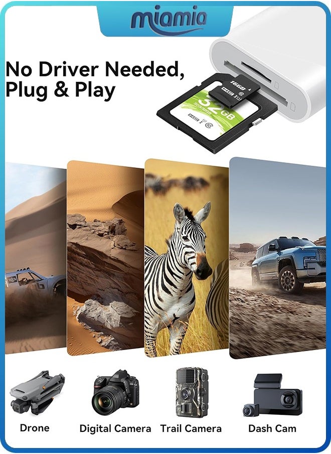 Miamia - SD Card Reader for iPhone iPad, Dual Connector (Lightening&USB-C) Micro SD Memory Card Reader, 2 in 1 SD and TF Card Adapter Portable Trail Camera Viewer, No Driver Needed, Plug and Play - Image 1
