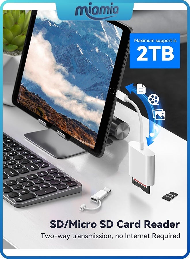 Miamia SD Card Reader for iPhone iPad, Dual Connector (Lightening&USB-C) Micro SD Memory Card Reader, 2 in 1 SD and TF Card Adapter Portable Trail Camera Viewer, No Driver Needed, Plug and Play  - Image 4