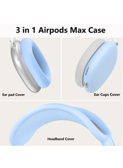 Generic 3 Pieces Silicone Case Suitable for Apple AirPods Max Headphones Anti-Scratch Ear Cups Cover Headband Cover and Ear Pad Protector Cases Skin Accessories (Blue)  - Image 3