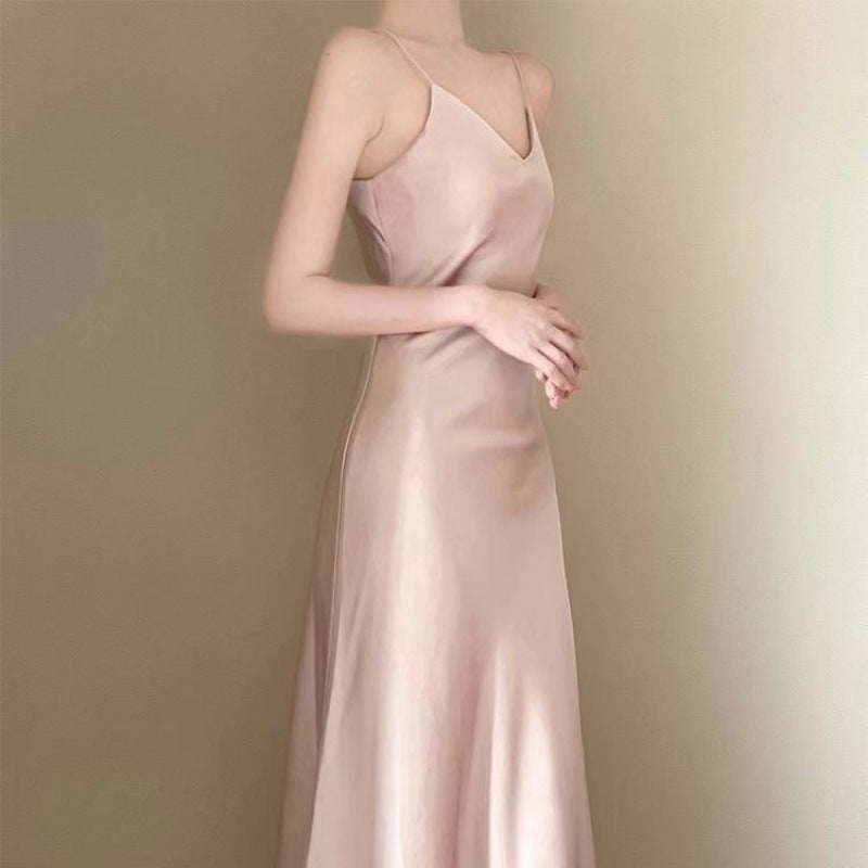 Exquisite French Temperament Celebrity Holiday Style Pink Sling suit dress Children Summer 2024 New Pink Strap dress