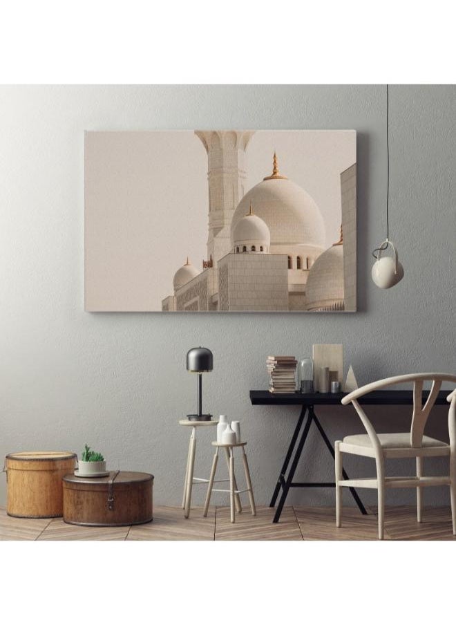 Home Gallery home gallery sheikh zayed grand mosque is biggest 3 domes mosque is located uae abu dhabi one world largest mosques minaret view Printed Canvas wall art  - Image 1