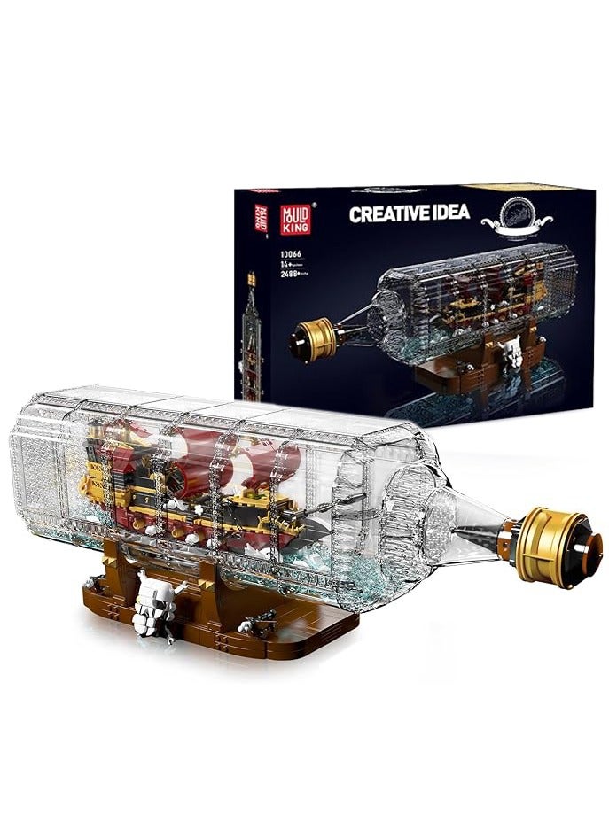 mould king 10066 Ship in a Bottle Building Blocks Kits, Pirate Ship Model Educational Building Sets, Gift for Boys and Girls Collections Enthusiasts  - Image 1