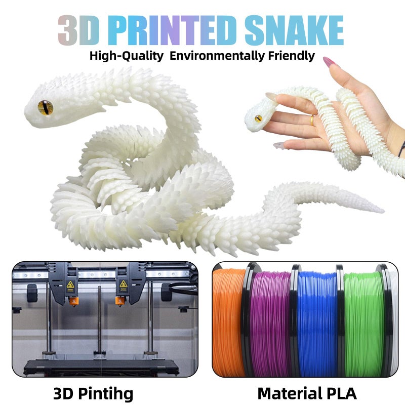 Binvin 3D Printed Animals-Snake Viper,3D Printed Snake Toys Articulated Snake 3D Printed Animals Animal Model Ornaments Creative Funny Toy Festival Gift for Frends (Black Green, 24Inch) - Image 4