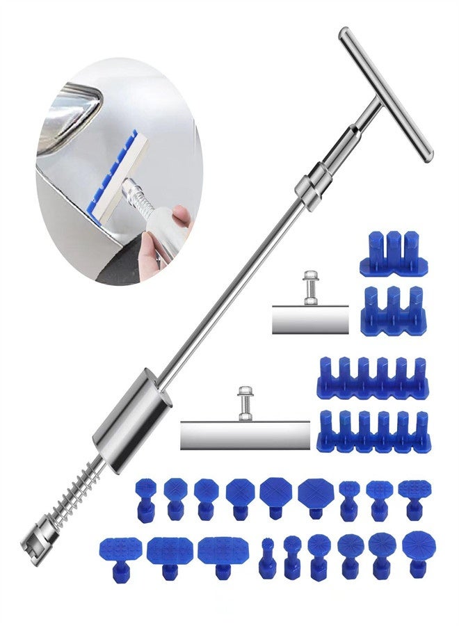 مجموعة سحب الحفرة السيارة السيارة خالية من الطلاء السحب الحفرة ، حزمة إصلاح الحفرة القضيب T-type (مطرقة انزلاق واحدة + 18 حصيرة) ، إصلاح جسم السيارة فعال - Image 1