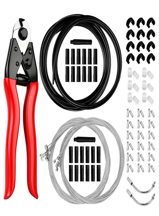 LiuTaoWMX 103PCS Universal Bike Brake Cable Kit with Stainless Steel Bike Cable Cutter, Bike Brake Cable and Shifter Cable for Mountain Road Bicycle Repair, Cable End Caps, C Buckles, V Brake Cable Guide Inside - Image 1