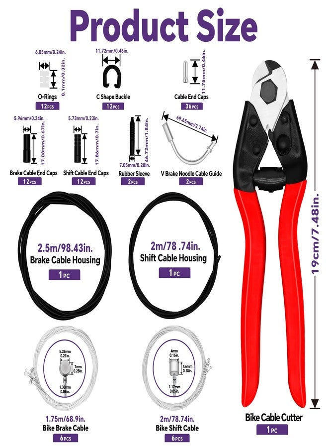 LiuTaoWMX 103PCS Universal Bike Brake Cable Kit with Stainless Steel Bike Cable Cutter, Bike Brake Cable and Shifter Cable for Mountain Road Bicycle Repair, Cable End Caps, C Buckles, V Brake Cable Guide Inside - Image 2