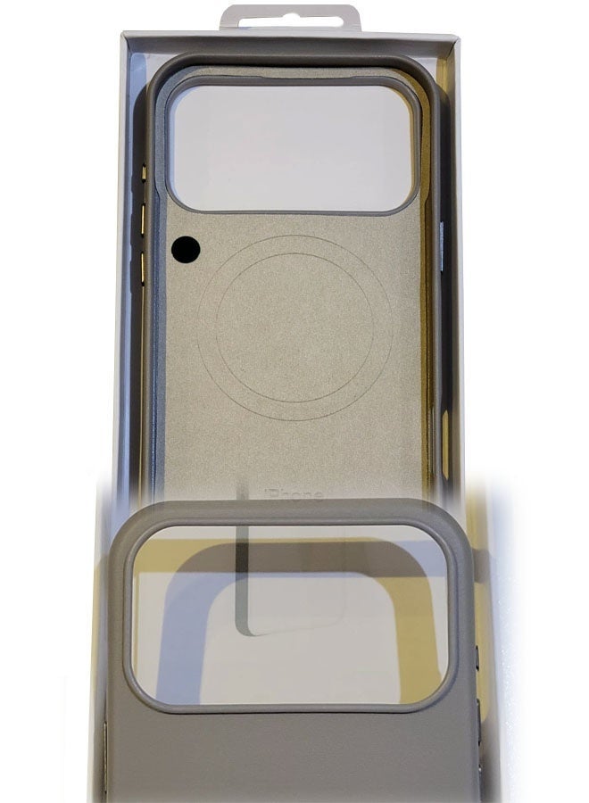 Premium Leather iPhone 17 Pro Protective Case - Light Gray - Image 1