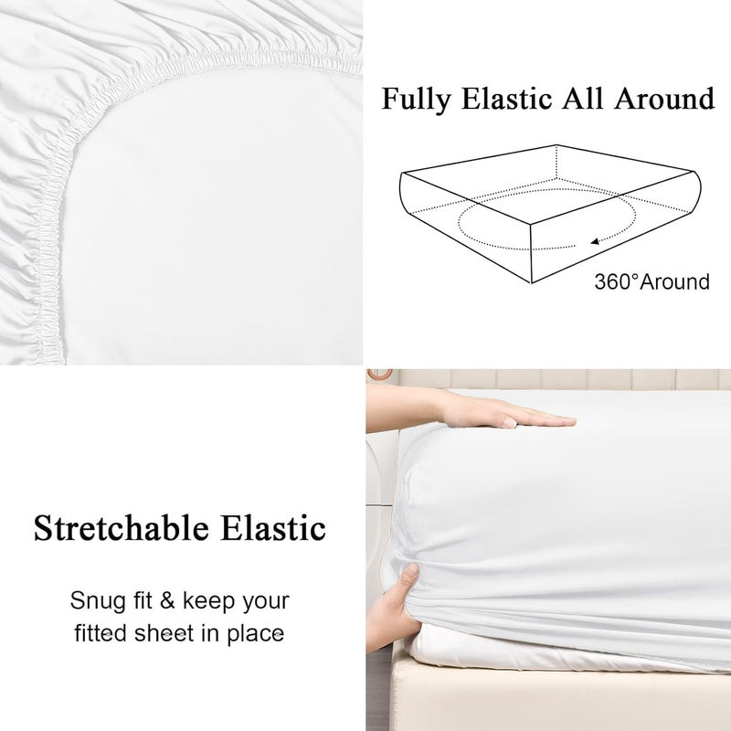 LINENWALAS 100% Egyptian Cotton Single Fitted Sheet (90x190 cm) with 1 Pillowcase – 400 TC Sateen Weave, Soft, Breathable & Cool Long Staple Cotton Bedsheet – 40cm Deep Pocket Luxury Bedding (White) - Image 4