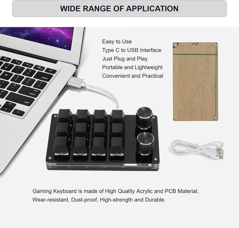 KUIDAMOS 12 Key Mechanical Numpad Mini Mechanical Gaming KeyboardMacro Keyboard Knob with Knob Function and Type C to USB Interface Mini One Handed One Click Start for Linux OS XBlack - Image 4