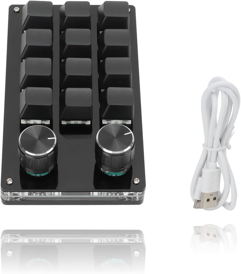 KUIDAMOS 12 Key Mechanical Numpad Mini Mechanical Gaming KeyboardMacro Keyboard Knob with Knob Function and Type C to USB Interface Mini One Handed One Click Start for Linux OS XBlack - Image 1