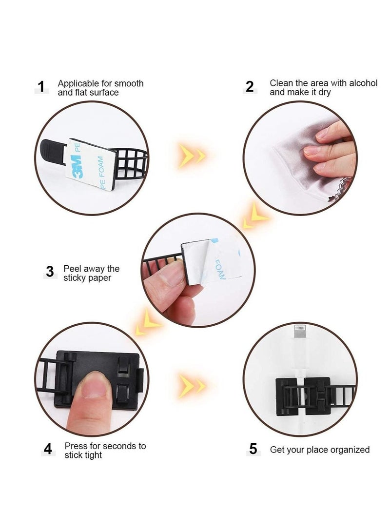 Captaintech Adhesive Cable Management Clips Adjustable Nylon Cable Strap Ties Wire Clamps Organizer with Strong Adhesive Tape Extra Screw & Hole for Strong Fixation Home Office 3.55 Inch Black 50 Pcs - Image 5