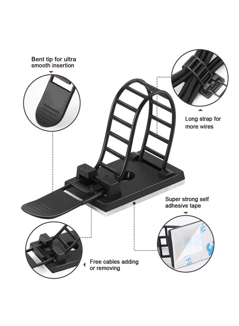 Captaintech Adhesive Cable Management Clips Adjustable Nylon Cable Strap Ties Wire Clamps Organizer with Strong Adhesive Tape Extra Screw & Hole for Strong Fixation Home Office 3.55 Inch Black 50 Pcs - Image 3