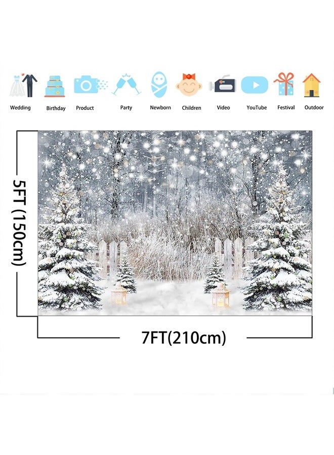 Winter Photography Backdrop Glitter Snowy Forest Pine Tree Background Snow Christmas Xmas Holiday Party Decor Banner Portrait Studio Booth Photobooth Props (7x5)