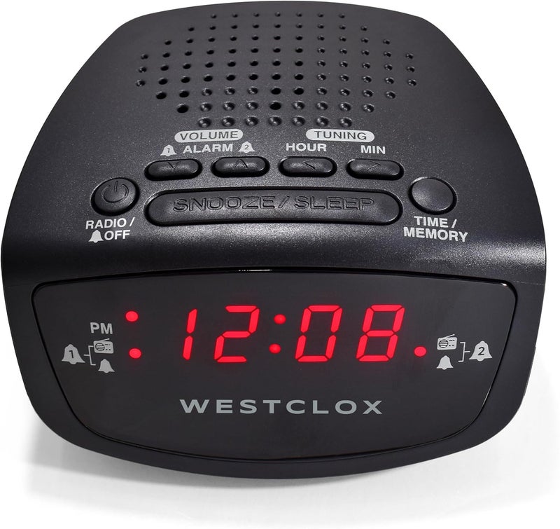 Westclox Dual Alarm Clock Radio 06 Red LED Display FM Radio with 20 Presets Adjustable Brightness Snooze  Battery Backup Digital FM Clock Radio Alarm for Bedrooms Black - Image 3