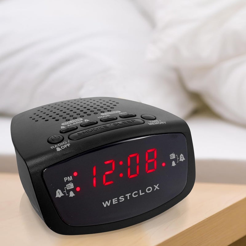 Westclox Dual Alarm Clock Radio 06 Red LED Display FM Radio with 20 Presets Adjustable Brightness Snooze  Battery Backup Digital FM Clock Radio Alarm for Bedrooms Black - Image 2
