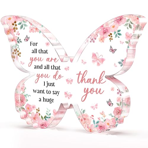 Glydein Thank You Gifts for Women, Appreciation Gifts for Teacher Coworker Employee Nurse Friend Christmas, 5x3.8x0.5 Inch Butterfly Acrylic Plaque Decor, Graduation Wedding Thank You Grateful Gift Bulk - Pink - Image 1